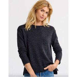 NWT Pura Cashmere Womens Supima Everyday Cotton Crewneck Sweater Charcoal SM